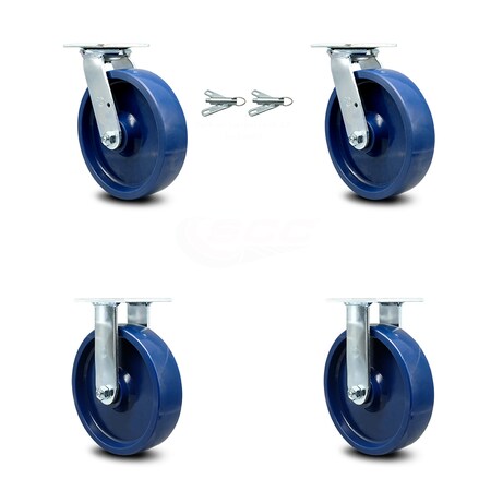 Service Caster 8 Inch Solid Polyurethane Caster Set with Roller Bearings 2 Swivel Lock 2 Rigid SCC-30CS820-SPUR-BSL-2-R-2